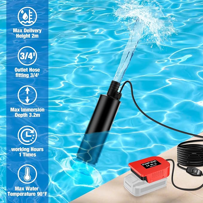 Portable Mini for Bauer 20V Water Pump, 635GPH Submersible Transfer Pump, 15FT Lift, for Garden/Camping/Kiddie Pool/Fish Tank (Bare Tool)
