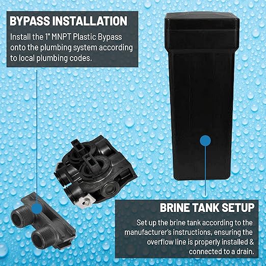 AFW Premium Fleck Whole House 64k Water Softener System - Upgraded 10% Resin 5600sxt Metered On-Demand - Efficient Water Softening System with 1" Bypass and Brine Tank - 64,000 Grain Capacity