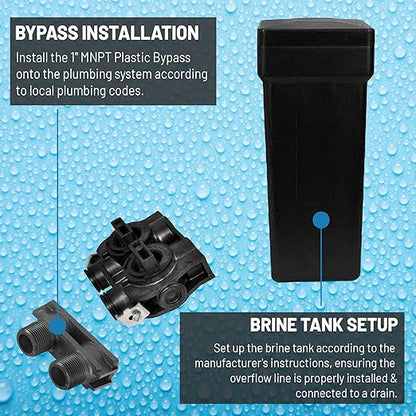 AFW Premium Fleck Whole House 64k Water Softener System - Upgraded 10% Resin 5600sxt Metered On-Demand - Efficient Water Softening System with 1" Bypass and Brine Tank - 64,000 Grain Capacity
