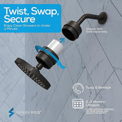 SparkPod Luxury Filtered Shower Head Set 23 Stage Shower Filter - Reduces Chlorine and Heavy Metals - High Pressure Showerhead Filter (6" Round, Vintage Oil-Rubbed Bronze)