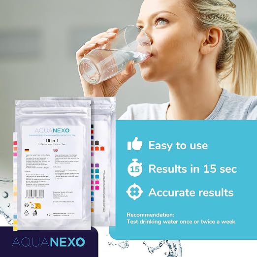 16 in 1 Drinking Water Test Kit - 25 Test Strips for Tap, Well & City Water - Tests Lead, Copper, Iron, Fluoride, Chlorine, Hardness, pH, Nitrate, Alkalinity & More