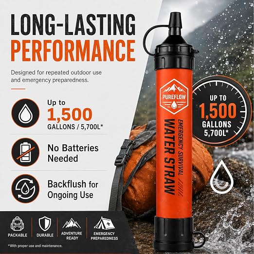 Straw, Lightweight, Reusable Survival Filtration Portable Gear Suitable Camping, Hiking, Travel, Biking, Survival Team Family Outing (2 Pcs)