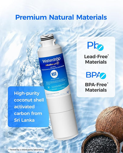 Waterdrop Alkaline WD-F27-AL Replacement for Samsung® Refrigerator Water Filter HAF-CIN/EXP, DA29-00020B, HAF-CIN, DA97-08006A-1, RF28HMEDBSR, RF263BEAESR, RS25J500DSR, RF263TEAESG, 2 Pack