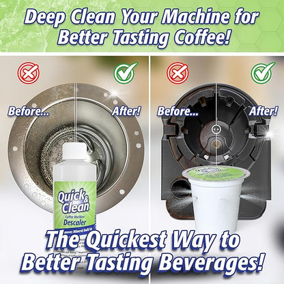 Quick & Clean 4-Pack of Cleaning Cups with Descaler Bundle (2 Total Uses) - 2.0 Compatible, Descaling Solution for Keurig, Nespresso, Ninja, Delonghi, All Coffee and Espresso Machines