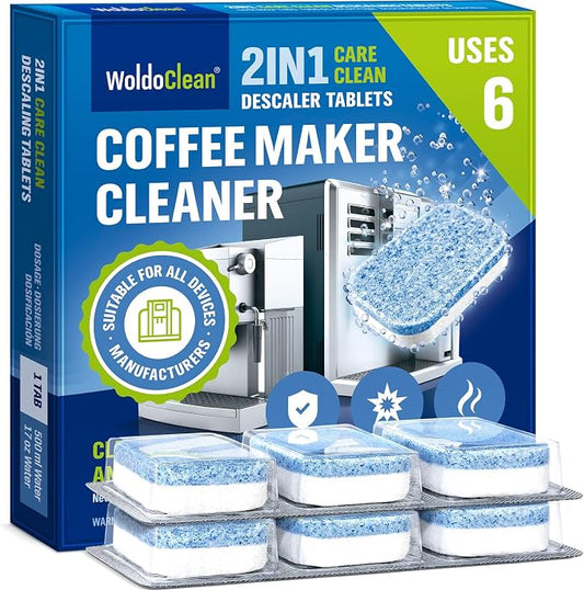 WoldoClean 2in1 Descaler Tablets for Coffee Maschine and Coffee Maker - compatible with Keurig, Nespresso, Delonghi, Miele, Coffee Maker Pot