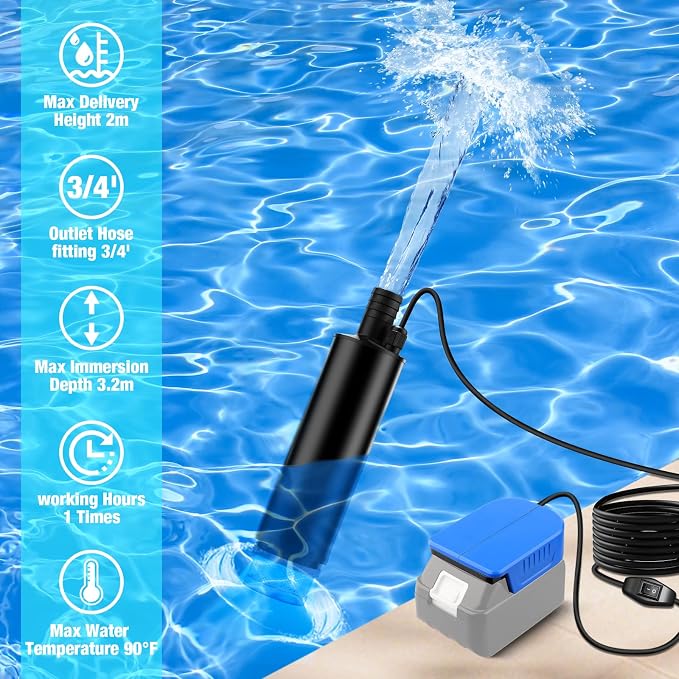 Water Transfer Pump Compatible with Makita 18V Battery, 635GPH 12V Submersible Water Pump with Sediment Filters, for Pool Draining, Garden, Pond, Deep Well (Tool Only)