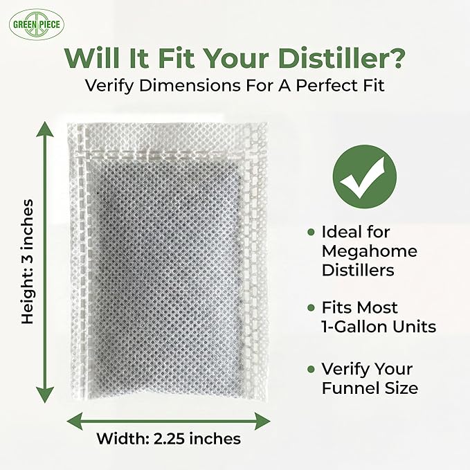 Green Piece Distiller Filters – Activated Charcoal Carbon Sachets (Made in USA) Odor & VOC Absorbing, Compatible with Megahome & Countertop Water Distillers, Coconut Shell Carbon (12 Pack).