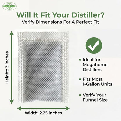Green Piece® 12 Pack Water Distiller Filters with TDS Meter | Activated Charcoal Carbon Sachets, Made in USA, Compatible with Megahome & Countertop Distillers