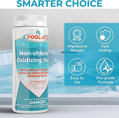 Non-Chlorine Spa Shock for Hot Tub -2.2 lbs×4 Packs, Chlorine-Free Shock Oxidizer Treatment for Hot Tubs, Spas and Swimming Pools, Fast Acting Oxidizing Shock for Crystal Clear Water, 35.2oz×4