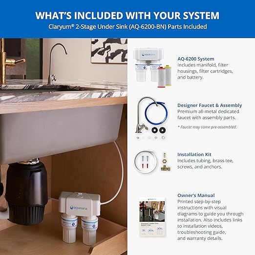 Aquasana Under Sink Water Filter | 2-Stage Filtration | Reduces up to 99.99% of PFAS, Lead, Chlorine, Cysts, & More | Under Counter Drinking Water Filter | Brushed Nickel Faucet | AQ-6200-BN