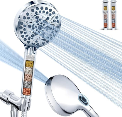 PALAS Filtered Shower Head with Handheld, High Pressure 10-Mode with Filters, Built-in Power Wash, soften hard water Remove Chlorine, Reinforced Hose, Overhead Bracket, Anti-clog nozzle (Chrome)