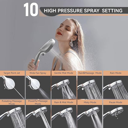 Filtered Shower Head, 15 Stage Handheld Shower Head Filter for Hard Water, 10 Modes High Pressure Shower Head with 60" Hose and Bracket, Remove Chlorine and Harmful Substance