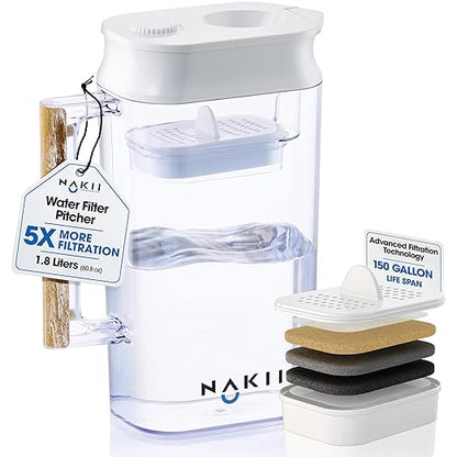 Water Filter Pitcher - Long Lasting 150 Gallons, Supreme Fast Filtration and Purification Technology, Removes Chlorine, Metals for Clean Tasting Drinking Water, WQA Certified,