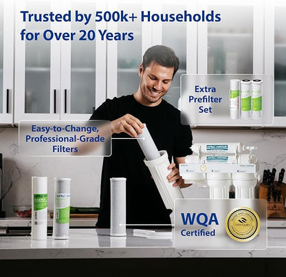 APEC Water Systems ROES-PH75 Essence Series Alkaline Mineral pH+ 75 GPD 6-Stage WQA Certified Ultra Safe Reverse Osmosis Drinking Water Filter System, with Extra High Capacity Pre-Filter Set Stage 1-3