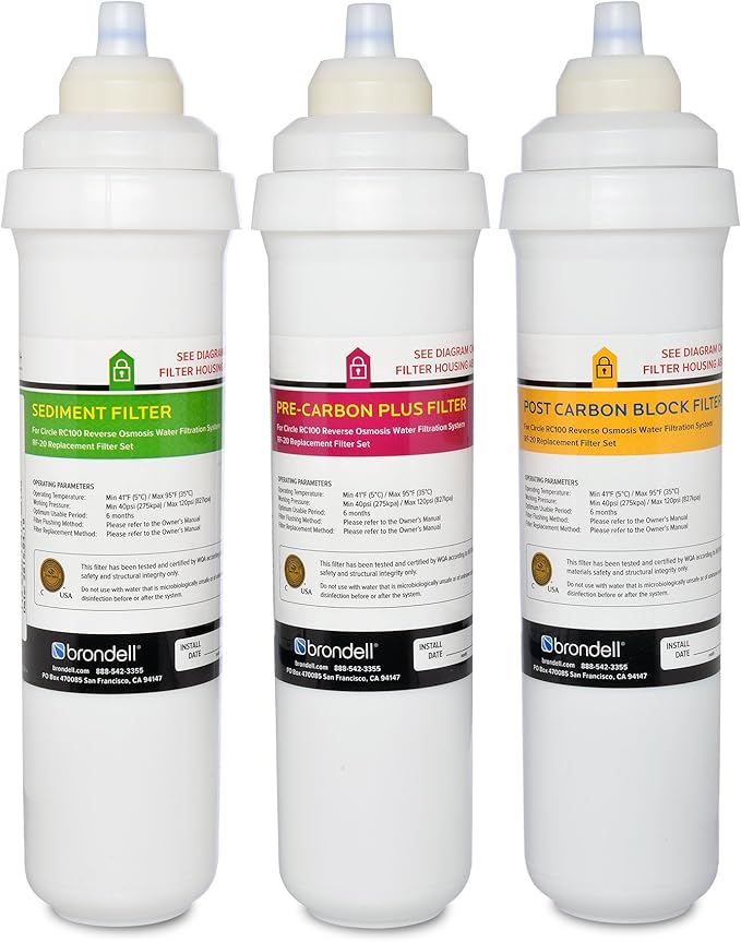 Brondell RF-20 Water Filter Replacement for Circle, Sediment and Carbon Block, Under Sink Reverse Osmosis Filtration System, Lasts 6 Months