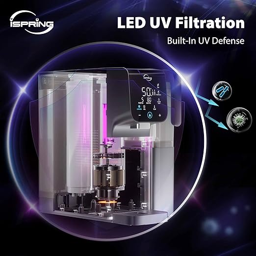 iSpring RCD100UHCG UV Alkaline Hot & Cold Countertop Reverse Osmosis Water Filter Dispenser with Mineral & LED UV Filter, 9 Temp Options (50-210°F), 6 Volumes, TDS & Filter Life Monitor