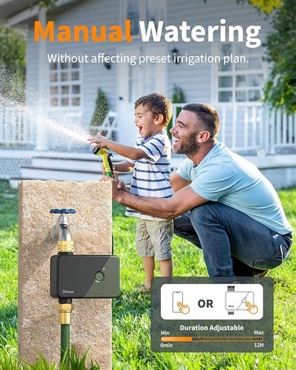 Diivoo Brass WiFi Water Timer, Smart Hose Sprinkler Timer Compatible with Alexa/Google Assistant, 6 Irrigation Plans, Rain Delay & Mist Mode for Garden Lawns (2.4GHz Only)