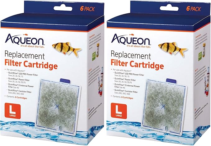 Aqueon Replacement Filter Cartridges, Ensure Even Distribution of Activated Carbon, 25% More Activated Carbon, Easy Installation, Large (Pack of 12)
