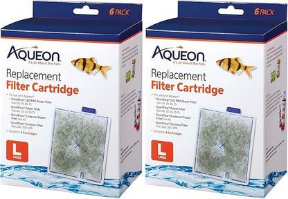 Aqueon Replacement Filter Cartridges, Ensure Even Distribution of Activated Carbon, 25% More Activated Carbon, Easy Installation, Large (Pack of 12)