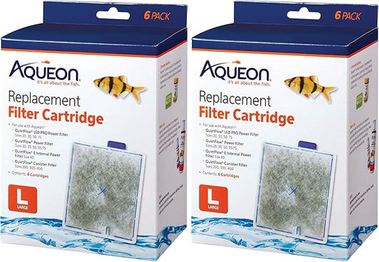 Aqueon Replacement Filter Cartridges, Ensure Even Distribution of Activated Carbon, 25% More Activated Carbon, Easy Installation, Large (Pack of 12)