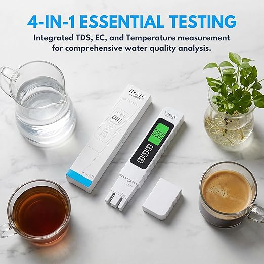 TDS Meter Digital Water Tester 4 in 1 TDS EC & Temperature(°C,°F) Meter, 0-9999 ppm Meter, Portable Large Display Water Testing Kits for Drinking Water Hydroponics Aquarium, RO/DI System
