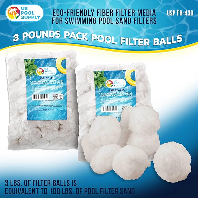 U.S. Pool Supply 3.0 lbs Pool Filter Balls - Eco-Friendly Fiber Filter Media for Swimming Pool Sand Filters (Equals 100 lbs Pool Filter Sand) - Higher & More Efficient Filtration Sand Replacement
