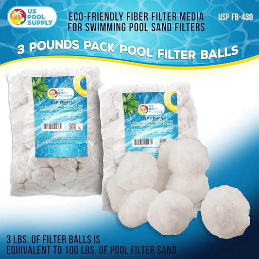 U.S. Pool Supply 3.0 lbs Pool Filter Balls - Eco-Friendly Fiber Filter Media for Swimming Pool Sand Filters (Equals 100 lbs Pool Filter Sand) - Higher & More Efficient Filtration Sand Replacement