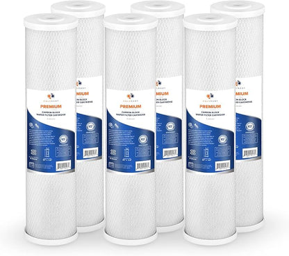 Aquaboon 5 Micron 20 x 4.5 Whole House Water Filter Replacement Cartridge Carbon Block Chlorine Reduction for 1-Stage Water Filtration System 6 Pack