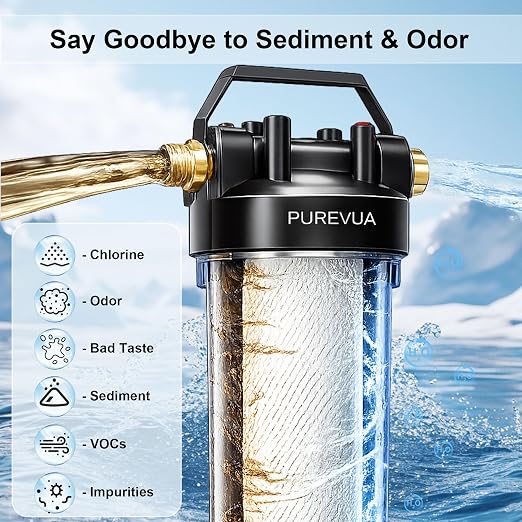 PHB10 RV Water Filter System, 0.2 Micron 2-in-1 Inline Water Filter, Reduces Sediment, Chlorine, VOCs, Bad Taste & Odor, 3/4" GHT Adapter, for RV, Camper, Travel Trailer, Boat & Outdoor Use