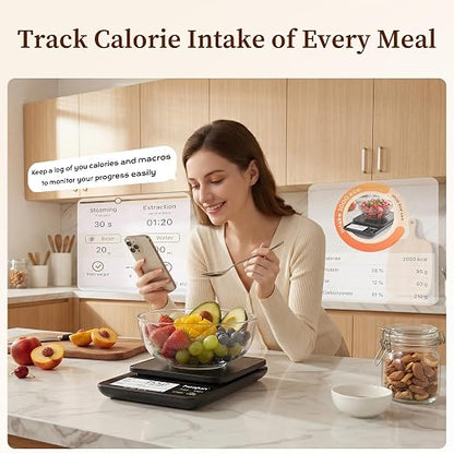 Smart Kitchen Food Scale with Nutritional Calculator, Free App & Bluetooth with 30 Nutrients, Calorie & Macro Tracking, Personalized Goals, Food Preload, Barcode Scan, Coffee Scale Mode, 11lb/5kg