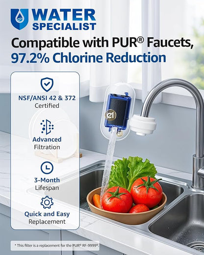 Waterspecialist 708A Faucet Replacement Filter, Compatible with All PUR® PLUS Water Filter, PUR® PLUS RF9999® Faucet Water Filter, NSF 42 Certified, 9-Month, 900-Gallon, 3 Pack