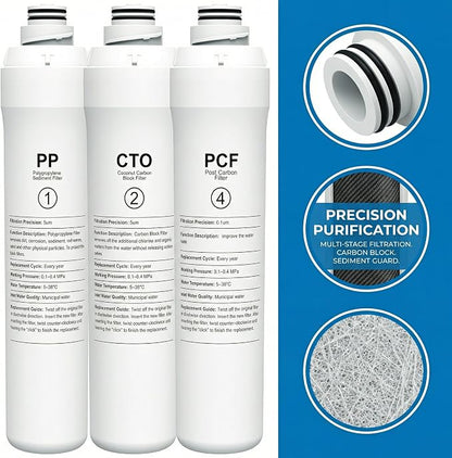ROPOT 1 Year Replacement Filters Compatible with Bluevua RO100ROPOT RO100ROPOT-UV RO System (1 PP, 1 CTO, 1 PCF)