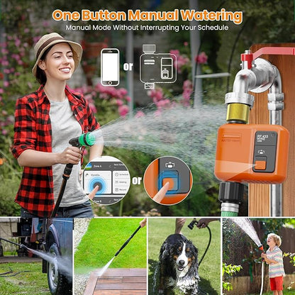 WiFi Water Timer for Garden Hose, Smart Sprinkler Timer with 984ft Long Range, Strong Wall Penetration, APP & Remote Control, Voice Control, Rain Delay, Manual Mode, Watering System for Yard & Lawn