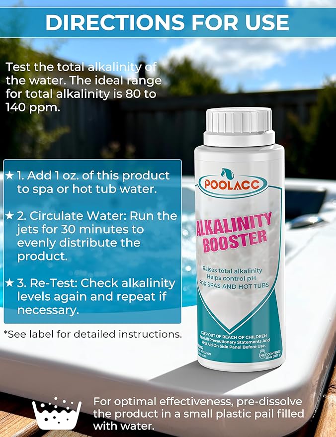 POOLACC Total Alkalinity Increaser for Hot Tub, Raises Alkalinity, Stabilizes pH Fluctuation, Keeps pH Balanced, Spa Maintenance Chemicals, 38oz