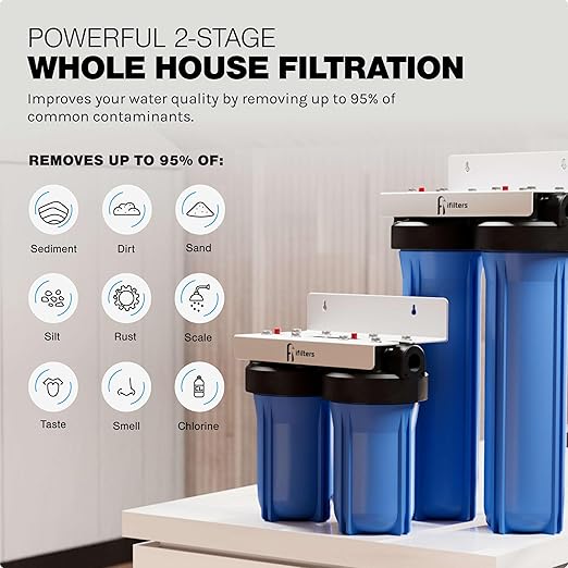 Whole House Filtration System 20" Dual Stage Commercial Grade Sediment Chlorine Taste Odor VOCs 1" Port