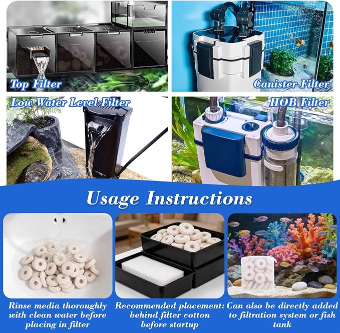 Sukh 2 Bags Ceramic Rings Bio Media - High Porosity Biological Filter Media for Aquarium, Fish Tank, Pond & Canister Filter, Includes 2 Mesh Bags for Filtration