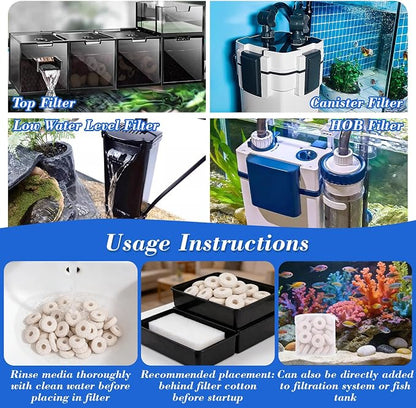 Sukh 2 Bags Ceramic Rings Bio Media - High Porosity Biological Filter Media for Aquarium, Fish Tank, Pond & Canister Filter, Includes 2 Mesh Bags for Filtration