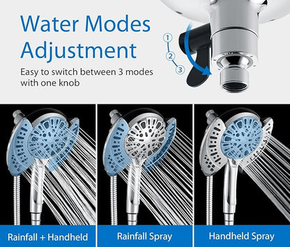 INAVAMZ 2-in-1 Shower Head with Handheld Combo: 2.5GPM Rainfall Shower Head & Handheld Shower Head Use Together or Alone, 9 Spray Settings Hand Held Shower Head with Hose, Shower Trim Systems