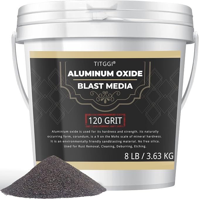 TITGGI 120 Grit Aluminum Oxide Blast Media for Sandblasting, 8 lb | Rust and Paint Removal, Fine Matte Finish, Metal Surface Preparation Before Painting, Coating or Refinishing