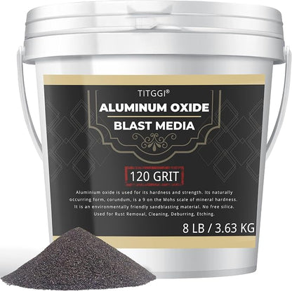 TITGGI 120 Grit Aluminum Oxide Blast Media for Sandblasting, 8 lb | Rust and Paint Removal, Fine Matte Finish, Metal Surface Preparation Before Painting, Coating or Refinishing