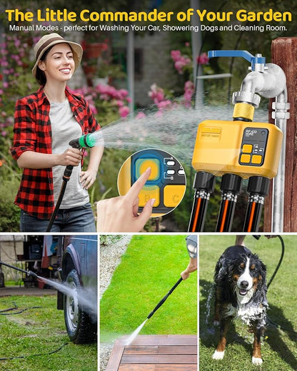 WiFi Water Timer 3 Zone for Garden Hose, Smart Sprinkler Timer with 984ft RF Range, Brass Inlet, APP/Voice Control, Rain Delay, Automatic/Manual Irrigation