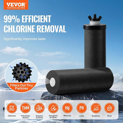 VEVOR Gravity-fed Water Filter System, 2.25G 304 Stainless-Steel Countertop System, Water Filtration System, Reduces Lead and up to 99% of Chlorine, with 2 Carbon Filters, Water Level Spigot, Stand