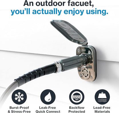 Aquor House Hydrant V2+ Frost Free Outdoor Faucet, Anti Siphon Valve with Quick Connect, Frost Proof Flush Wall Hose Bib, 2 inch Stem, 4-1/2 inch Install Depth, Slate Gray