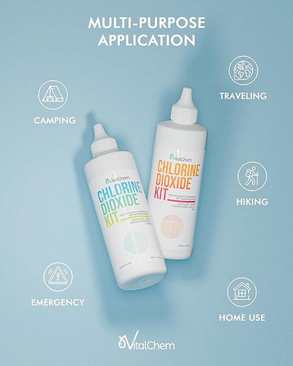 Chlorine Dioxide Kit | Plastic Drop Bottles | Hydrochloric Acid 4-5% (HCl) and Sodium Solution | 8 oz Total