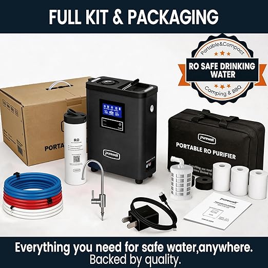 Purewell® K8680 RO Water Purifier System,10-Stage RV Portable Water Filtration Survival with UV,Desalination Rate Reaches 95%,Survival Gear Purification for Drinking,Team Camping，Travel