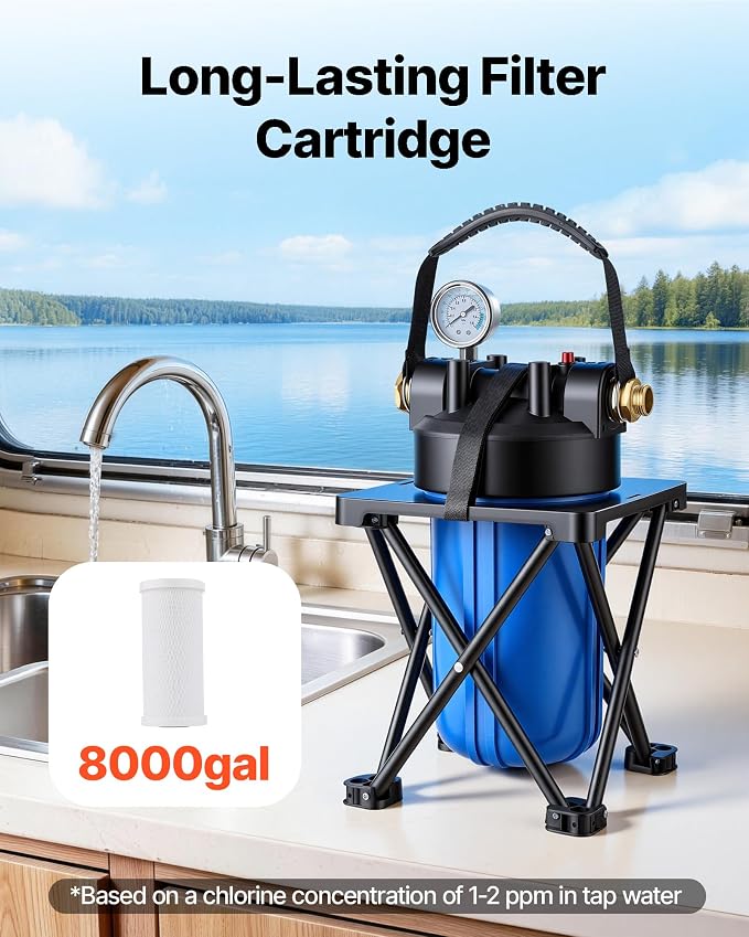 VEVOR RV Water Filter System for Campers, RVs & Travel Trailers, 4.5 x 10 in 0.5-Micron Filter with Cartridge & Bracket, Reduces Sediment, Chlorine, Taste & Odors
