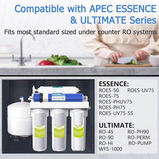 5 Stage 100 GPD RO Water Filter Replacement Set, Fit for APEC Reverse Osmosis System (Essence & Ultimate Series), 1/4" Output