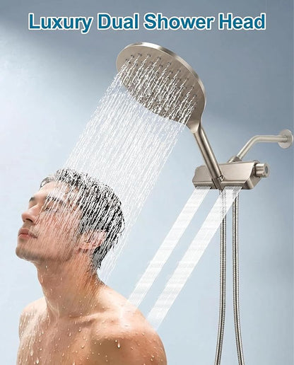 Handheld Shower Head with Filter High Pressure 2-in-1 Dual Spa System 7.5" Rainfall Filtered Showerhead Water Softener Filters for Hard Water 59" Stainless Steel Hose Brushed Nickel