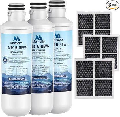 MARRIOTTO Water Filter LT1000PC Replacement for Refrigerator and LT120F ADQ73334008 Fresh Air Filter, Compatible with LT1000P/PC/PCS, LT1000PC,LT-1000PC, MDJ64844601, ADQ747935 ADQ74793504