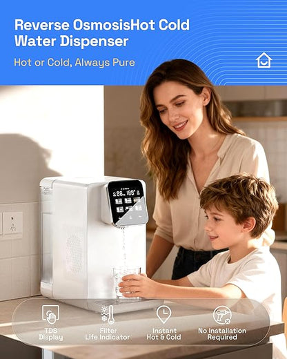 HBN Hot & Cold Countertop Reverse Osmosis Water Filter System, 6 Temp Options, Dual Filters PAC+ROC, Touch Control, for Home Kitchen or Office Use